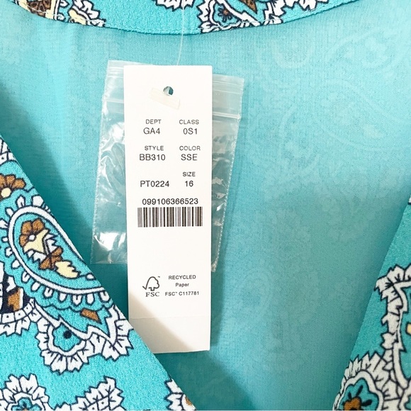 New. J. Crew Fall Midi Paisley Puff Sleeve Button Up Dress Size 16 - Picture 4 of 9